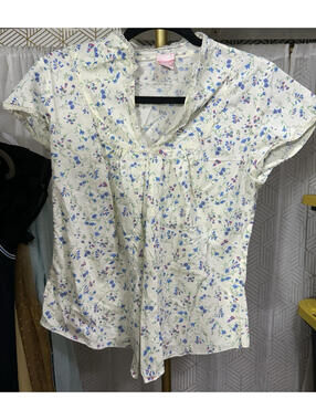 Nolita Top Juniors L White Ditsy Floral 100% Cotton Y2K Cottagecore Boho